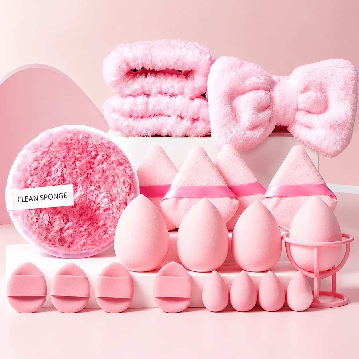 20Pcs Makeup Sponge Set Beauty Blender Triangle Powder Puff Mini Concealer Sponge Face Clean Wash Puff Headband Kit