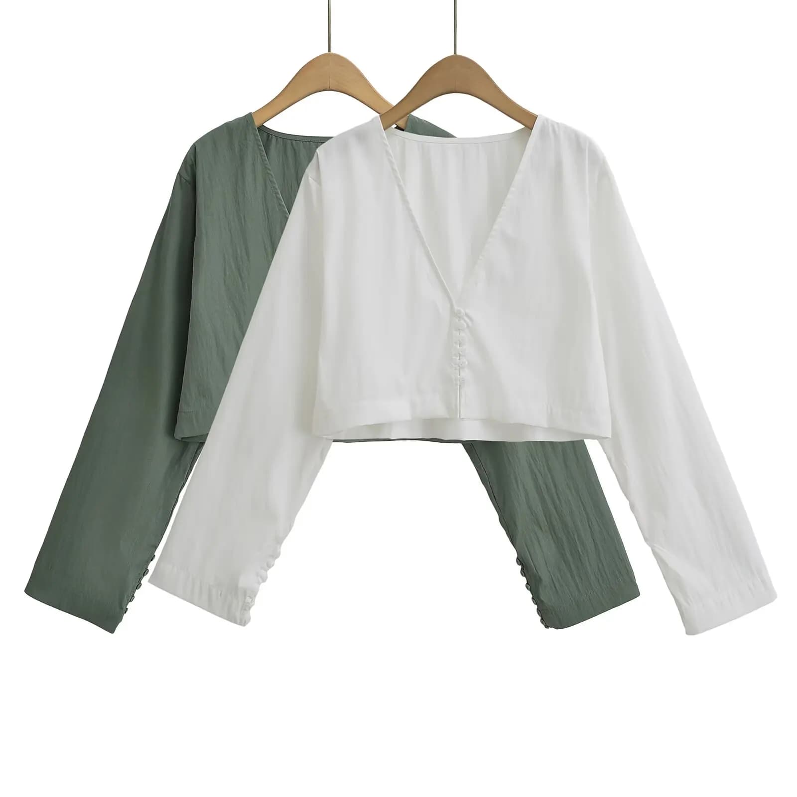 2025 Women Fashion Solid Color Breasted Short Smock Blouse Office Lady Long Sleeve Shirt Chic Casual Chemise Blusas Tops LS9002