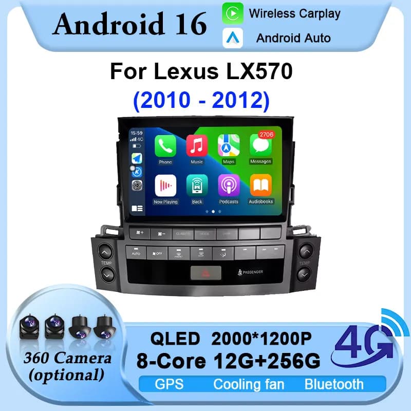 Car Stereo Radio for Lexus LX570 2010 2011 2012 Android 16 Multimedia Android Auto Navigation GPS BT Player 4G Wireless Carplay
