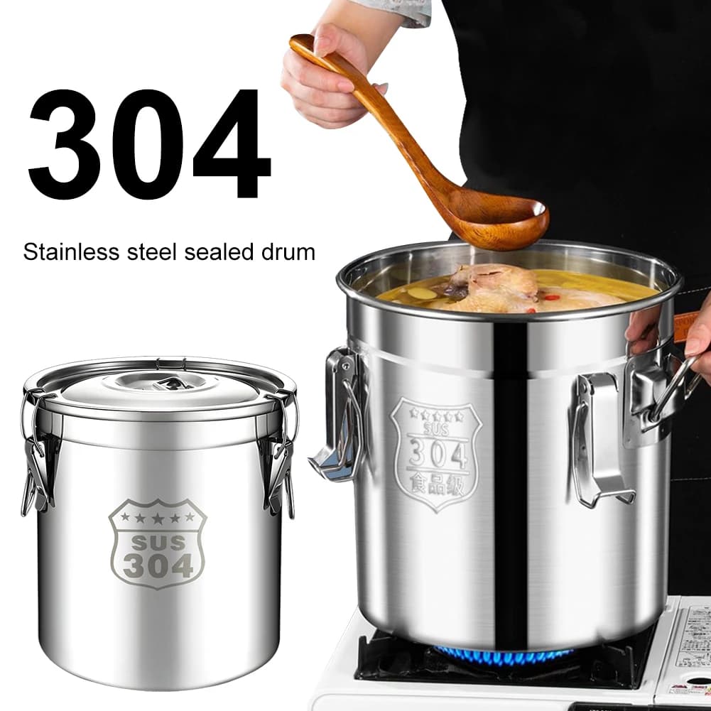 Contenitore ermetico in acciaio inossidabile 304 da 6/12/21/33L con coperchio sigillante Contenitore per alimenti Contenitore da cucina per cucina domestica