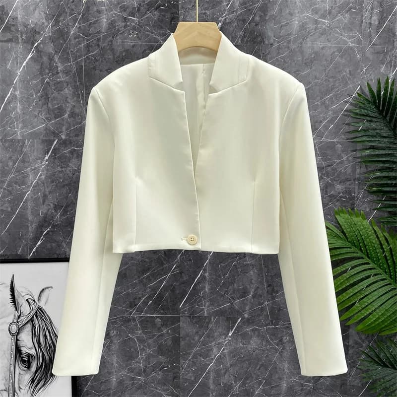 Giacca Corta Slim Fit in Triacetato con Collo Alto, Stile Elegante, Spalline per Valorizzare l'Altezza, Cappotto Autunnale