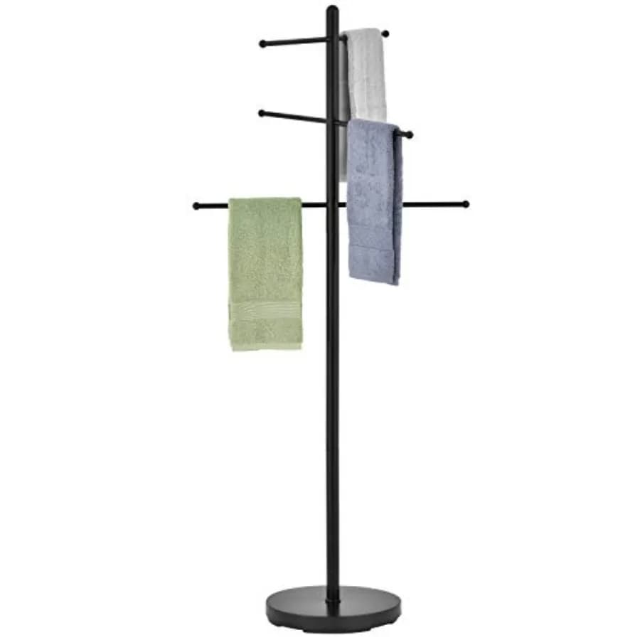 Portasciugamani da esterno a 6 barre per piscina, porta asciugamani da bagno autoportante, supporto per coperte e asciugamani da SPA con base rotonda appesantita, M