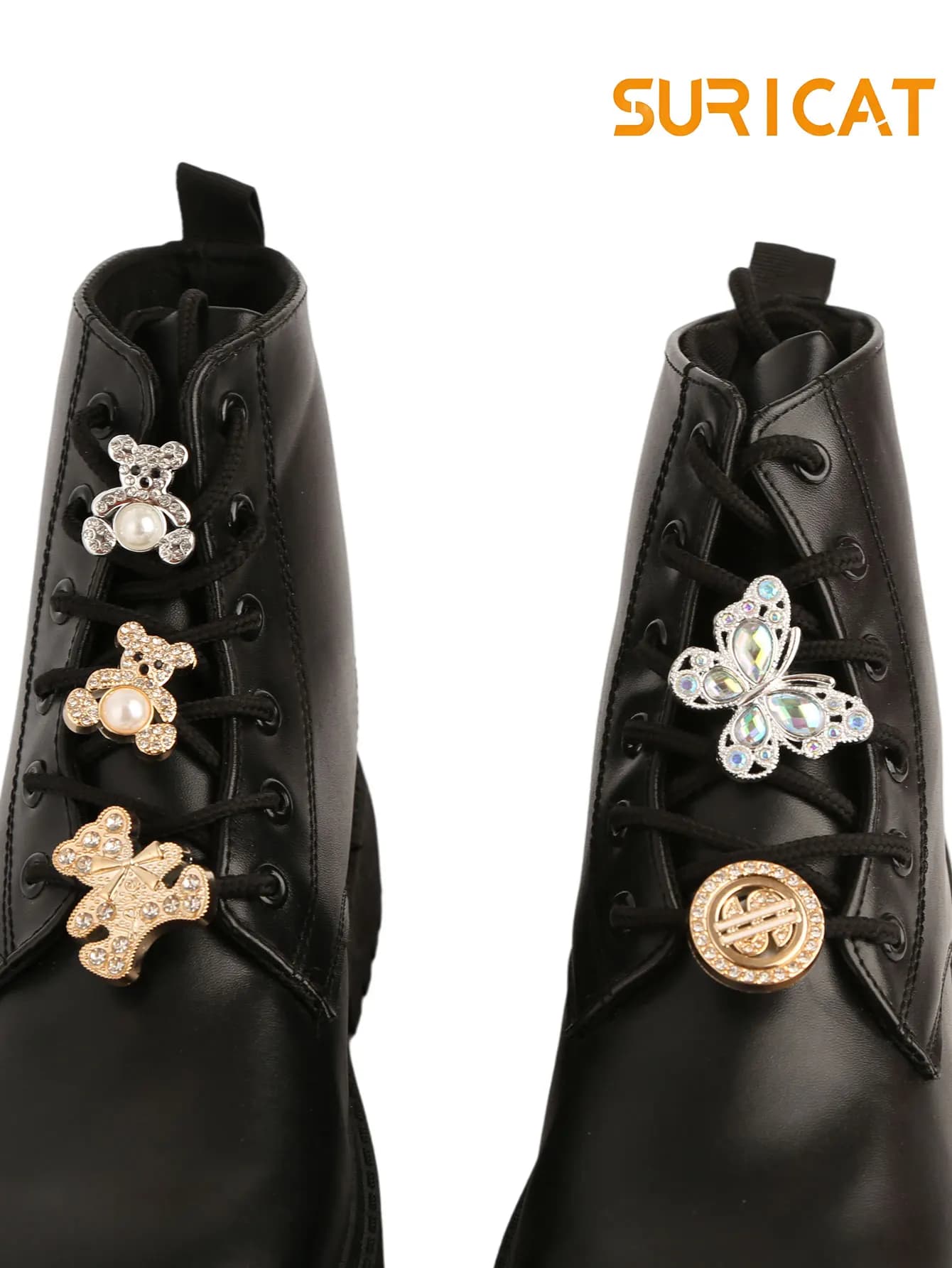 2 ciondoli per lacci delle scarpe, decorati con fermagli a farfalla in ABS e orsi di strass tempestati di perle. Accessori per clip per lacci con strass di lusso fai-da-te, adatti per stivali e scarpe da ginnastica. Regali di Natale, Halloween, festa di compleanno (escluse le scarpe).
