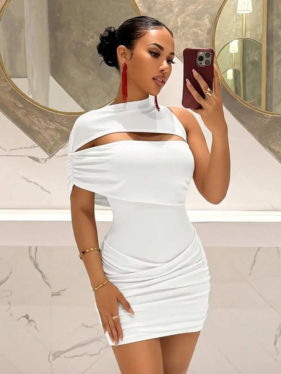 White Hollow Out Cut Out Mini Dress For Party Club Nightwear