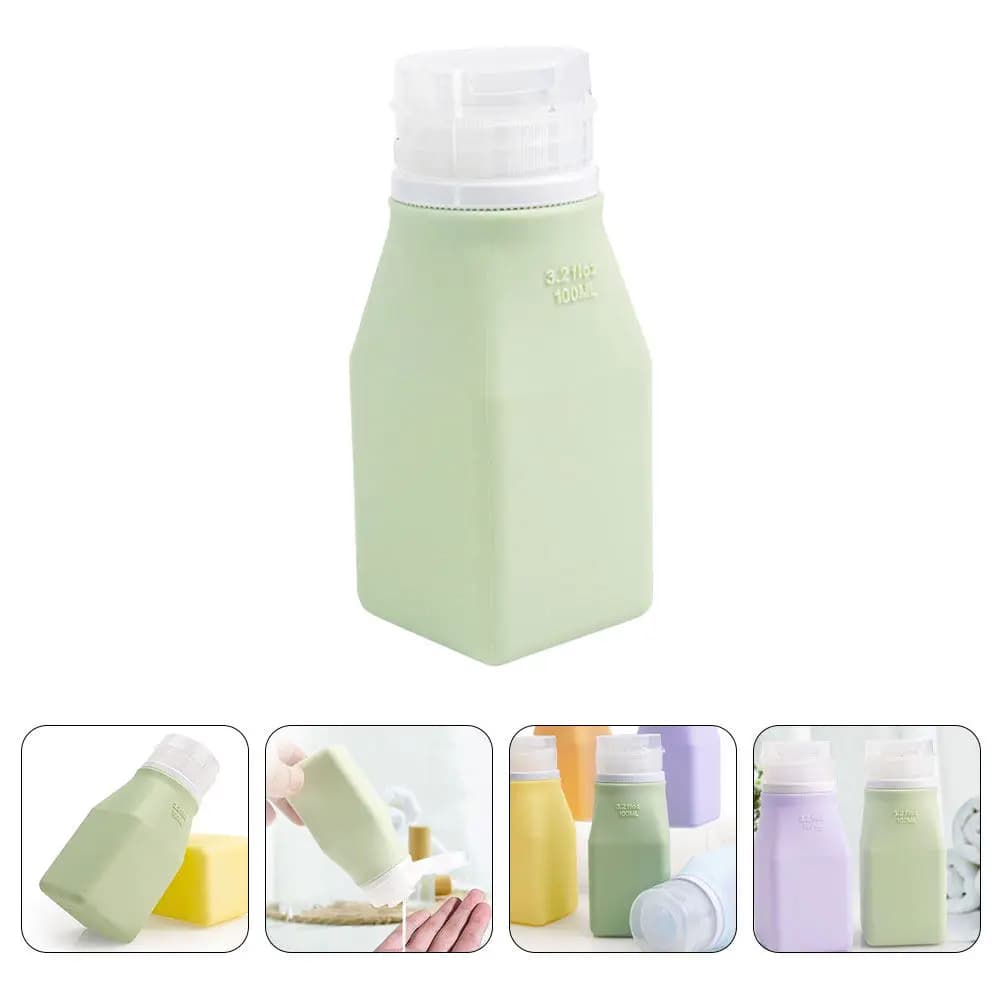 Flacone Vuoto per Shampoo da Viaggio Ricaricabile 100ml, Dispenser Quadrato in Silicone per Sapone Liquido, Anti-perdita per Lozioni Skincare, Bottiglie da Viaggio
