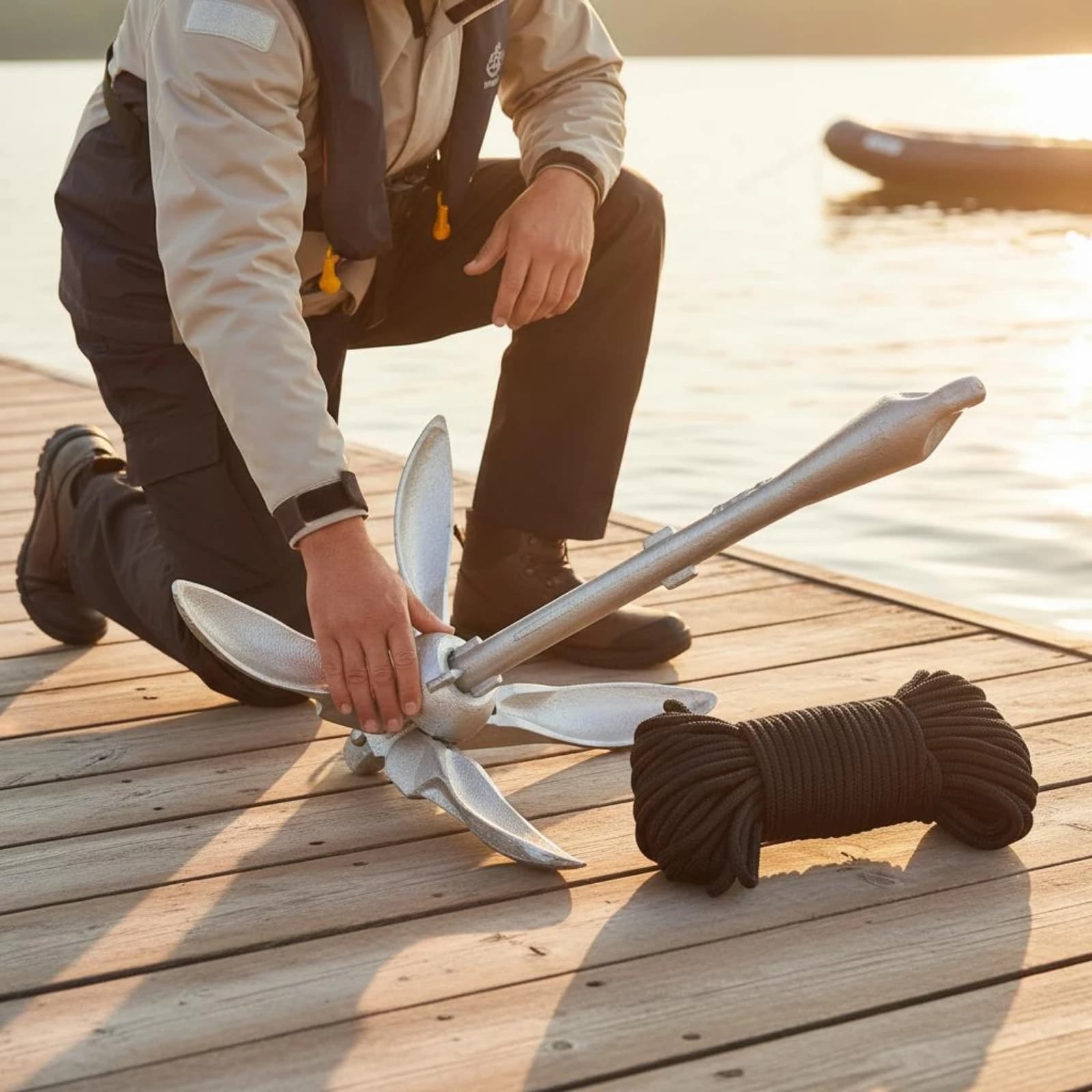 Inflatable Boat Anchor 3.2 Kg Galvanized Boat Anchor Marine Gear for Harbor, Water