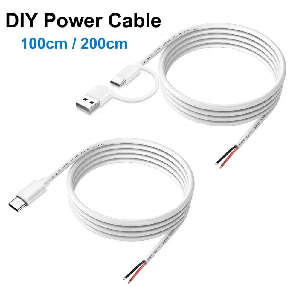 Cavo di alimentazione open end a filo nudo da USB C a 2 pin fai-da-te, cavo a spirale a 2 pin con spina maschio USB tipo C da 5 V, per sostituzione o riparazione di tipo C