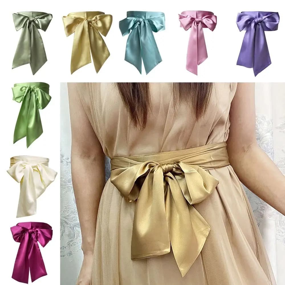 Satin Silk Bow Corset Waist Belt Decorative DIY Bowknot Fabric Ribbon Cummerbunds Wide Body Shapewear