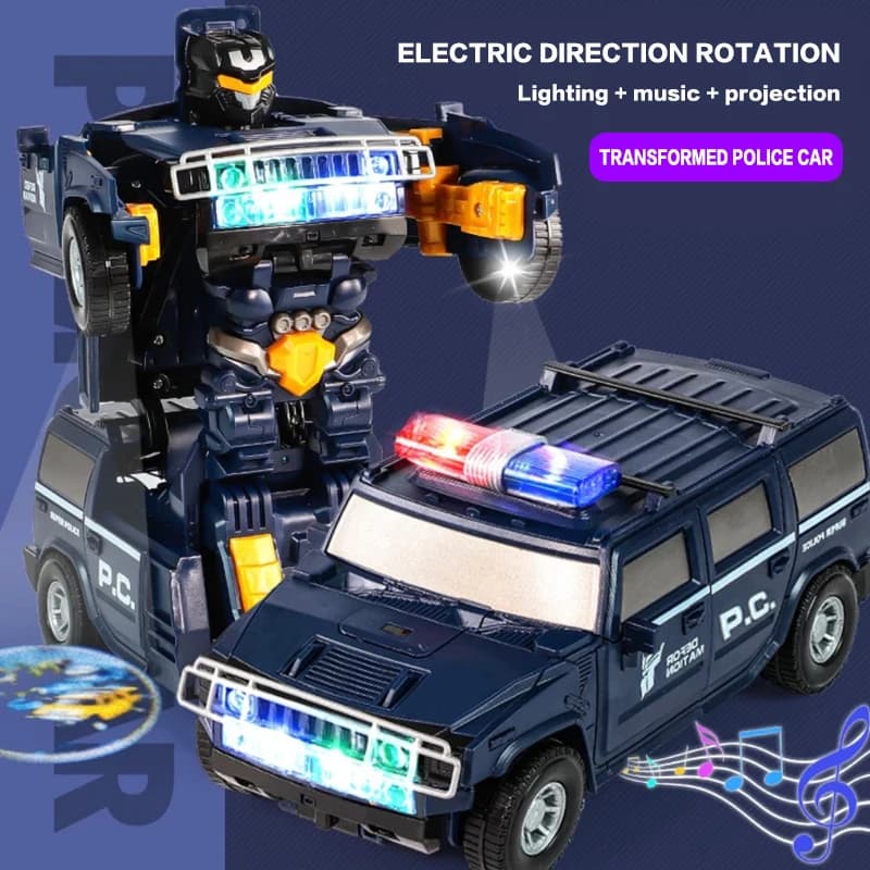 Hummer Police Car Toy for Kids, Robot Automatic Transformation with Universal Movement, Lighting and Music