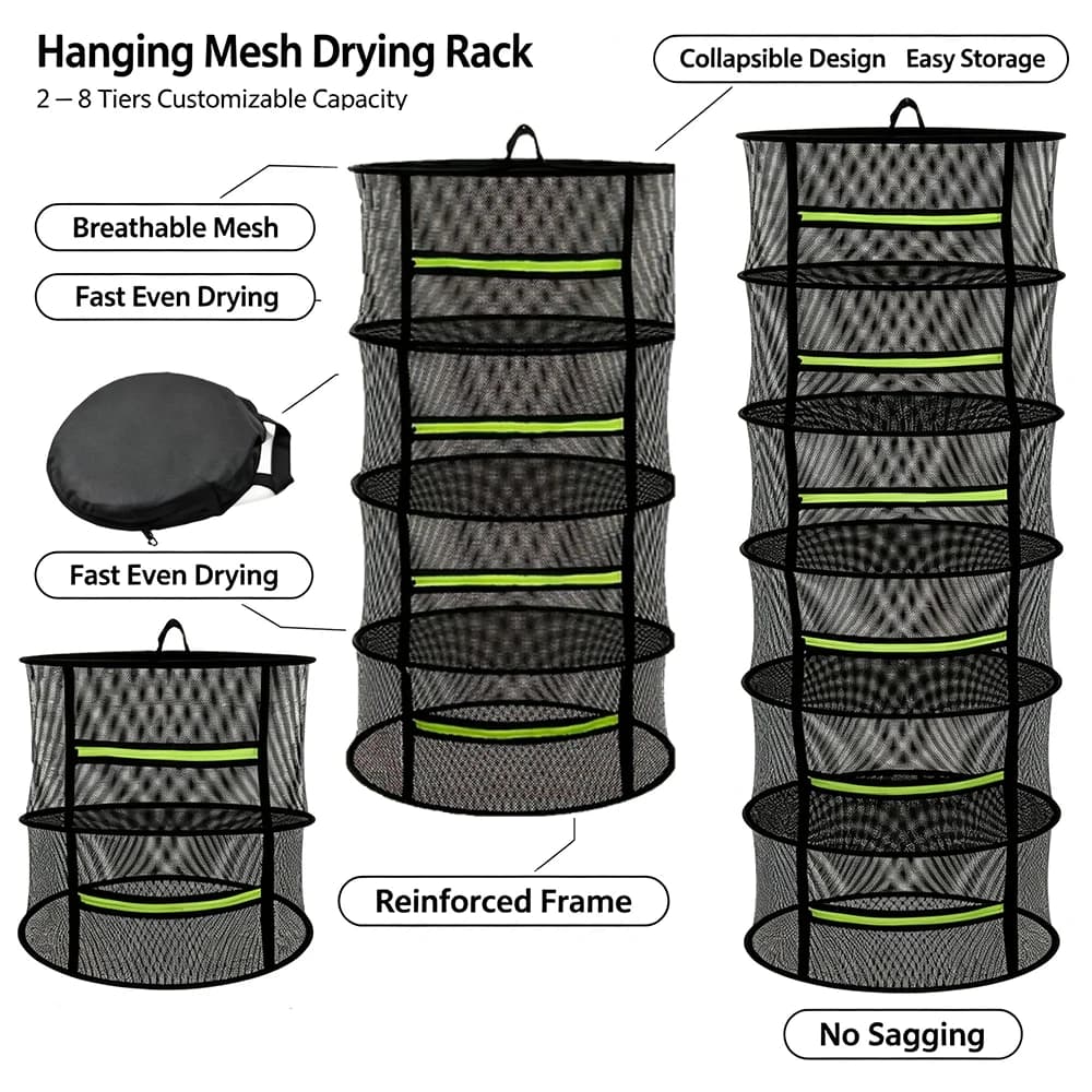 2-8 Layer Hanging Mesh Drying Rack, Foldable Herb Dryer Net for Kitchen Garden, Durable Plant Flower Fish Food Dehydrator
