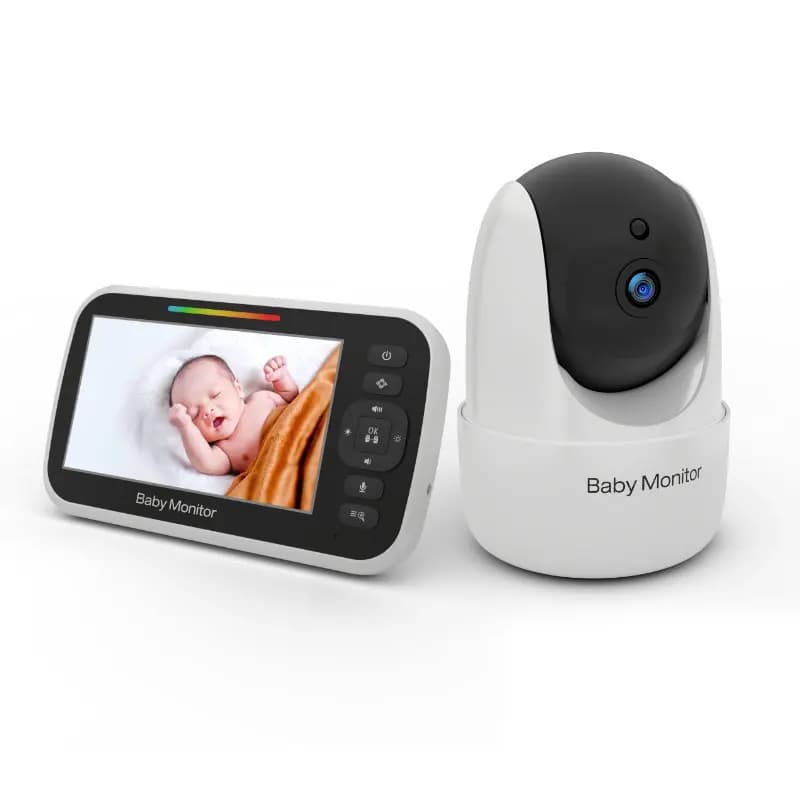 Monitor per Bambini Wireless PTZ da 5 Pollici con Monitoraggio della Temperatura, VOX, Promemoria Pasti, Interfono, Telecamera per Bambini a Lungo Raggio