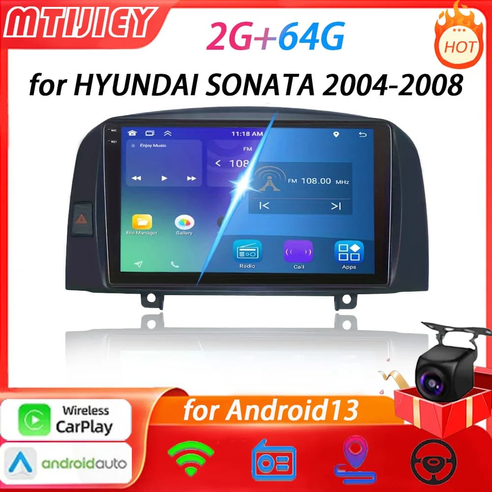 MTIJIEY 2+64G For Hyundai Sonata NF 2004-2008 Car Radio Carplay GPS Navigation Stereo Android Auto Screen Bluetooth Wifi No 2din