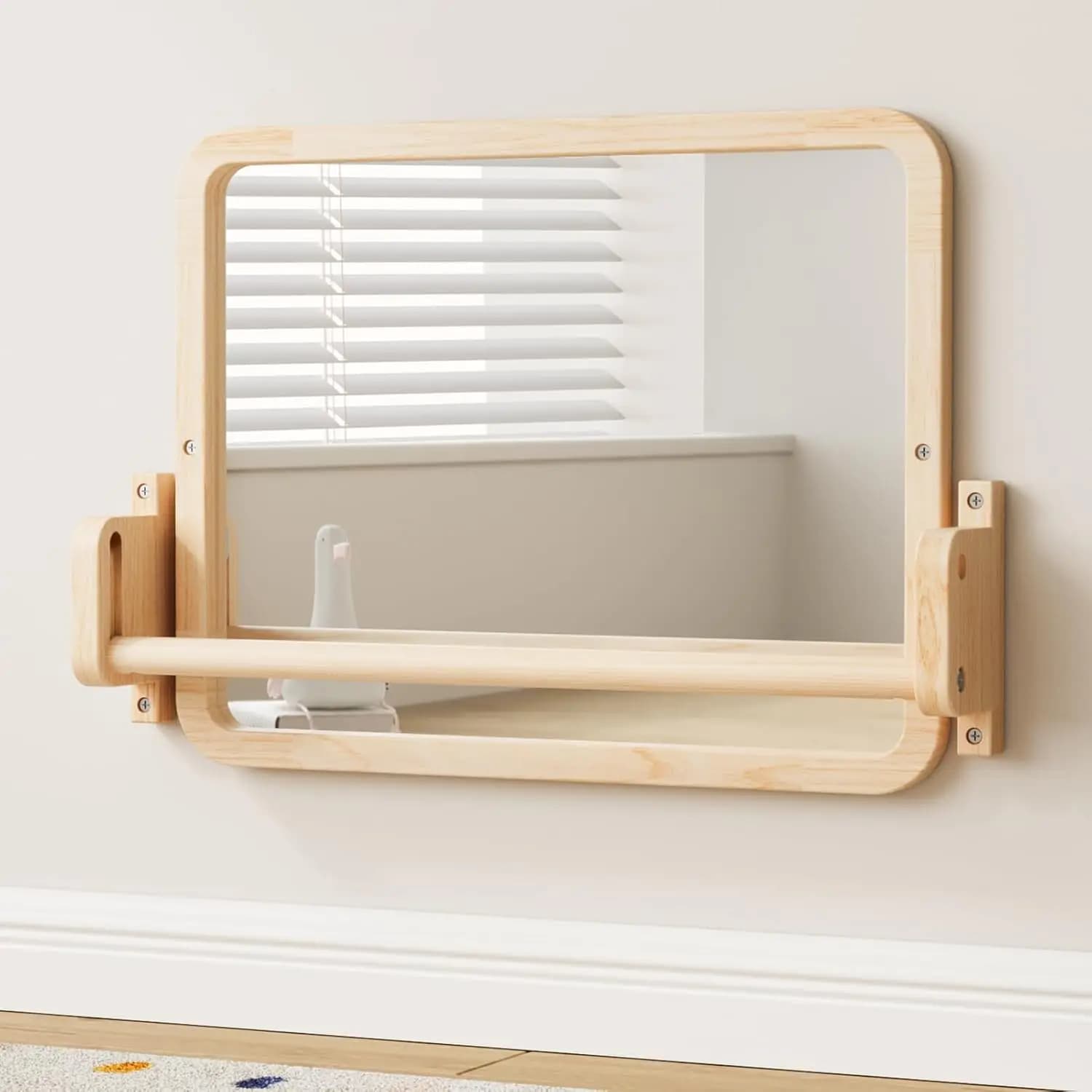 Mirror Montessori in Wood with Traction Bar, Adjustable Toy for Coordination, for Children 6-18 Months