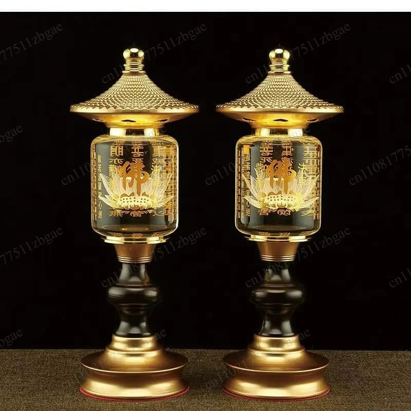 Plug-in LED Color Crystal Lamp Carved Scripture Ball Light for Buddha Offering Temple & Household Use