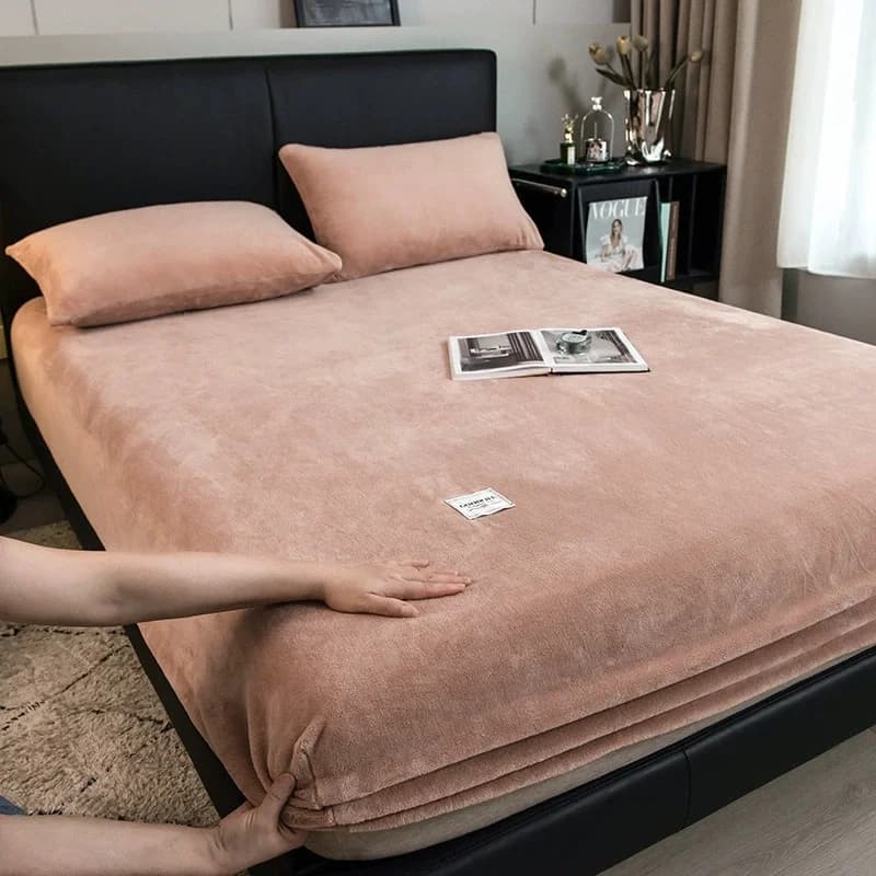 Lenzuolo con angoli in peluche caldo invernale Coprimaterasso elastico Soffice biancheria da letto in pile di velluto Coppia termica per singolo matrimoniale Queen King
