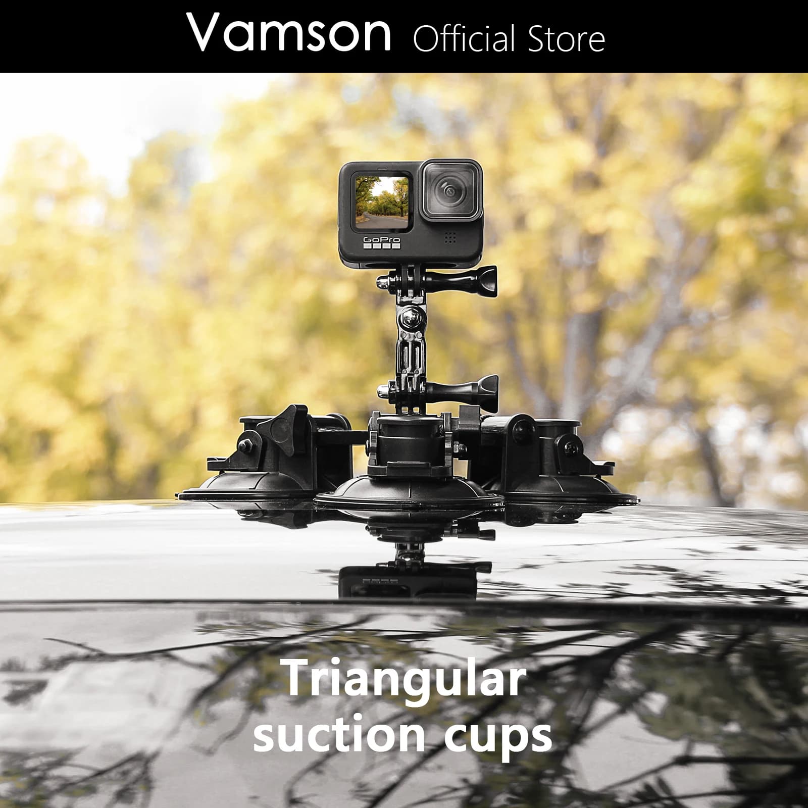 Vamson 9CM supporto a ventosa rimovibile Tri Angle per GoPro Hero 12 11 10 9 8 per Insta360 X3 One X2 DJI Action Gopro accessori