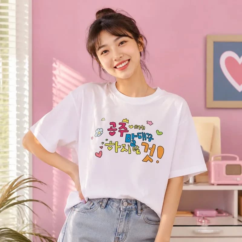 New T-Shirt: Don Talk Back Your Highness! Korean-Style Sweet & Edgy Multicolored Graffiti Black T-Shirt Y2K-Style Women T-Shirt
