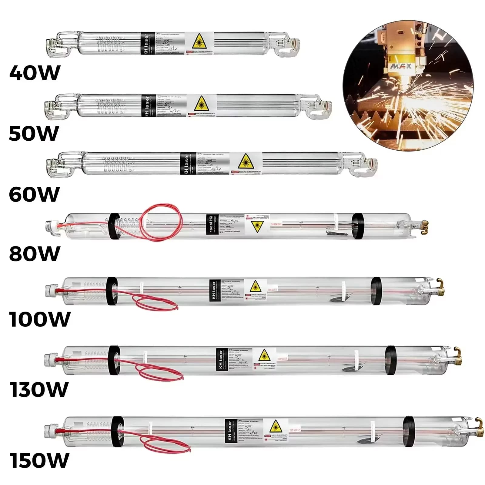 Tubo Laser CO2 Sihao 40W 50W 60W 80W 100W 130W 150W Potente, Lunghezza 700mm-1830mm, Vetro 80mm per Macchina da Taglio e Incisione Laser