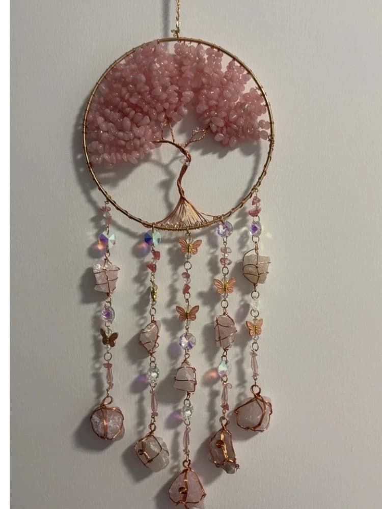 Tree Of Life Dream Catcher Crystal Suncatcher Gravel Stone Wind Chime Hanging Ornament Home Wall Window Decor For Women Bedroom