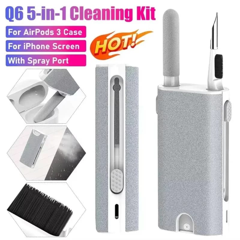Kit di pulizia per tastiera 5 in 1 da 1/2/3 pezzi con porta spray, strumento portatile per la pulizia delle cuffie, accessori multifunzionali