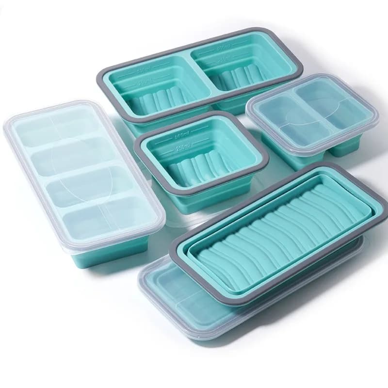 Vassoio per Congelatore in Silicone con Coperchio, Stampi in Silicone per Cubetti di Ghiaccio, Contenitori per Cubetti di Zuppa e Preparazione Pasti, Adatti per Forno e Lavastoviglie