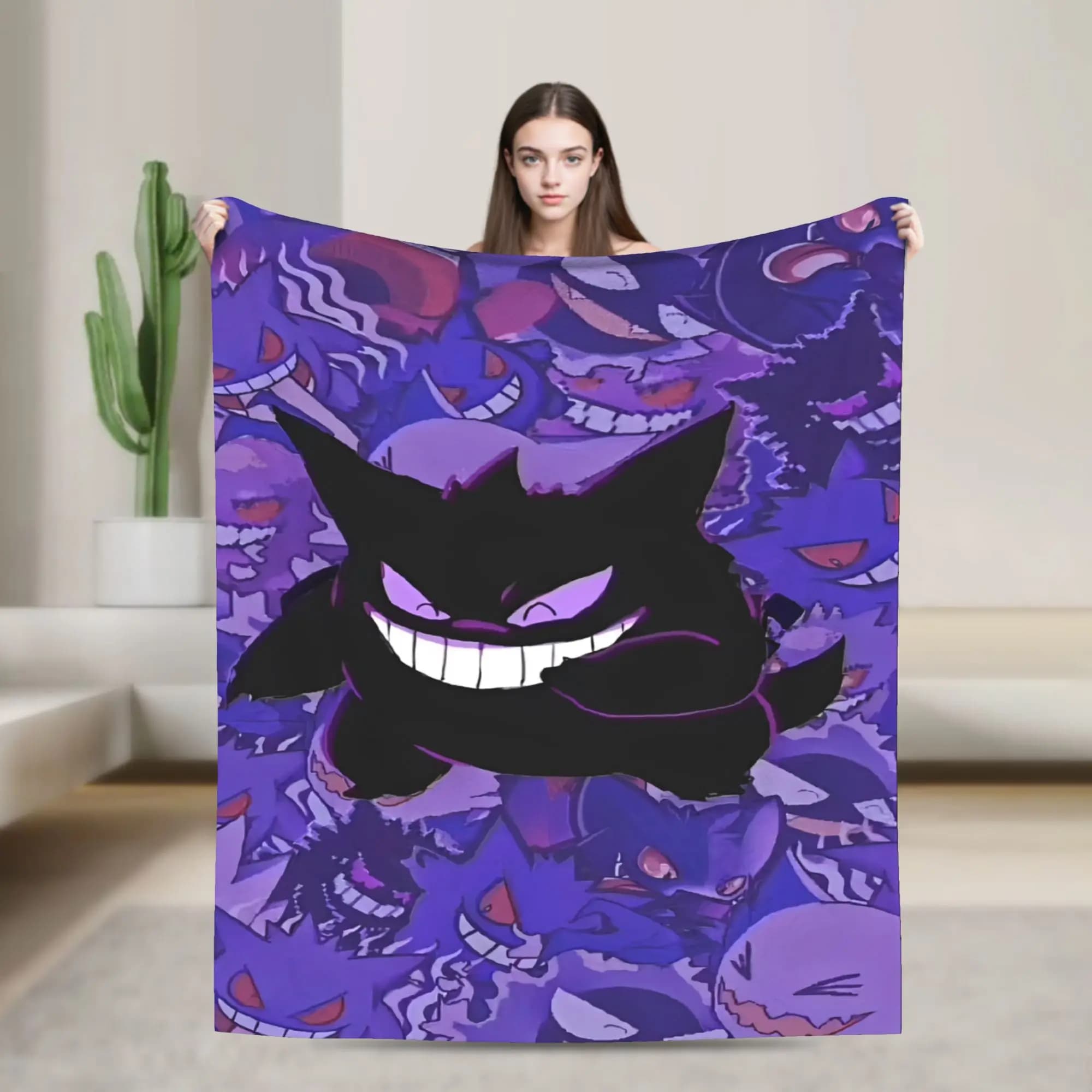 Anime Gengar Dark Pattern Blankets Quality Warm Pokemoned Throw Blanket Spring Decorative Bedroom Print Bedspread