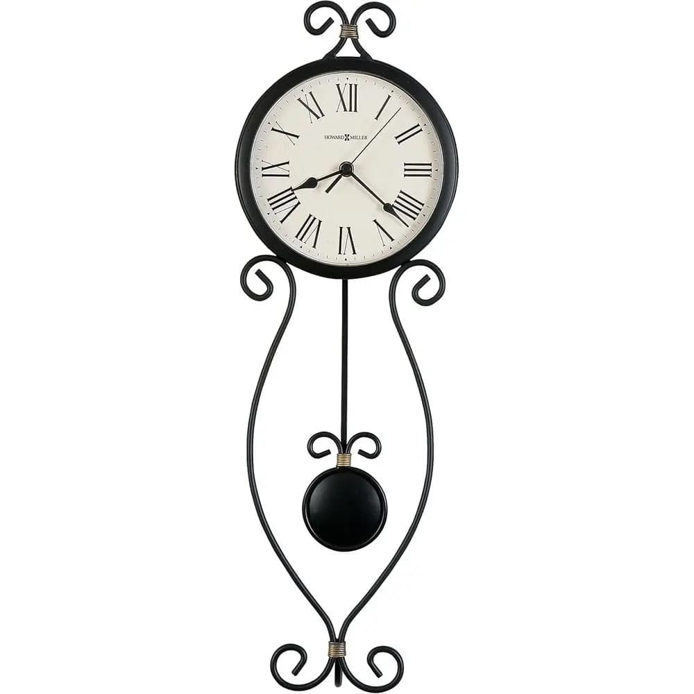 Round Decorative Wall Clock - Wrought Iron, Quartz Movement, Black with Gold Accents, Battery-Powered