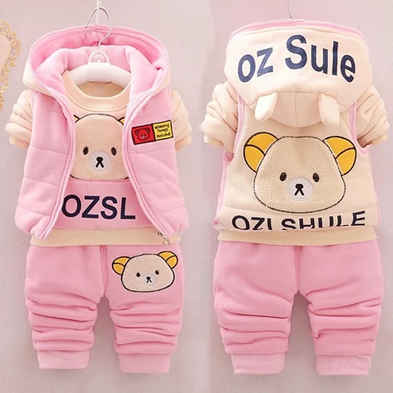 Ragazzi Vestiti Vestito Autunno Inverno Caldo Neonata Abiti Bambini Gilet + Top + Pantaloni 3 Pezzi Bambini Moda Cartoon Stampa Abiti Casual