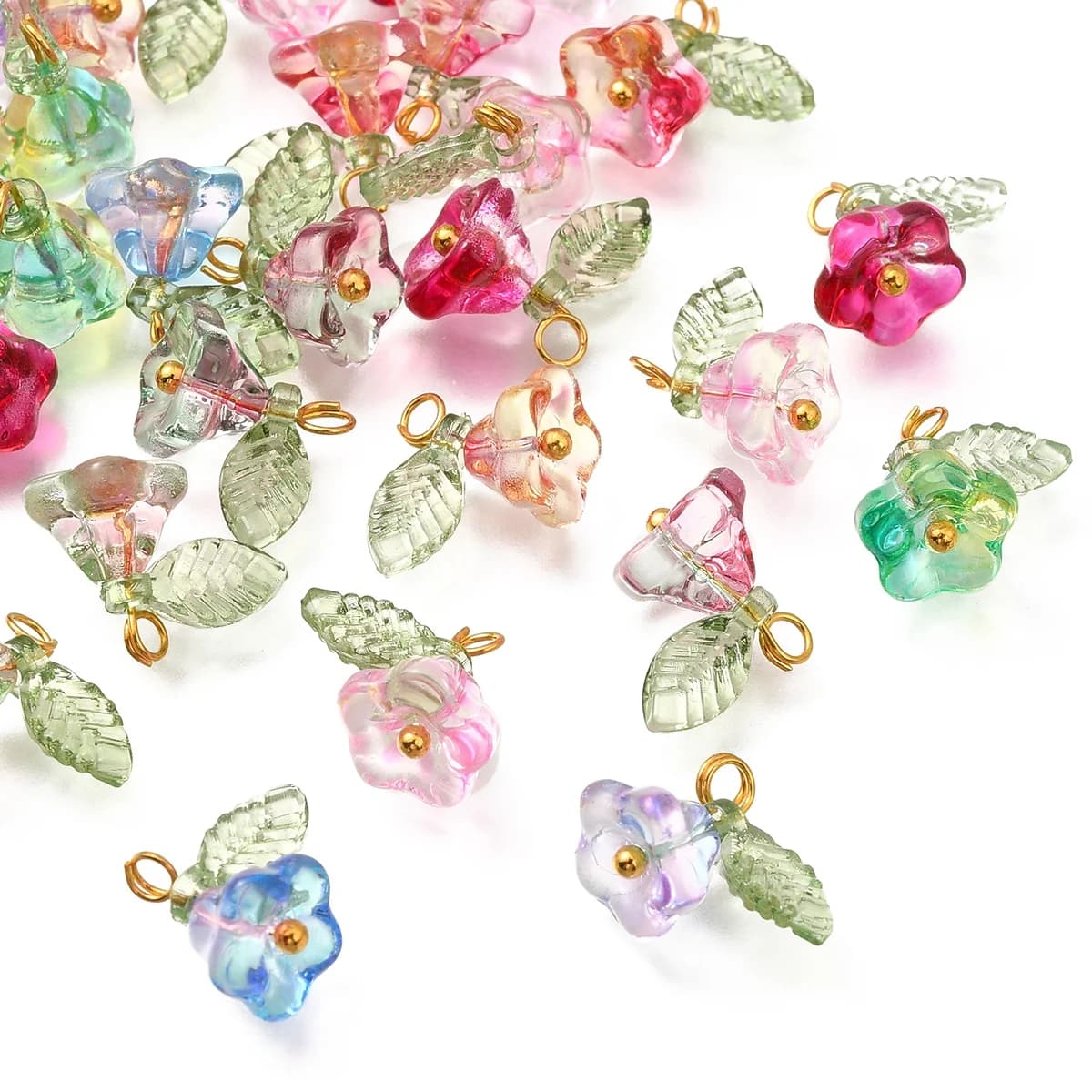 30Pcs 6 Colors Pendants beads Flower with Golden Findings Charms for Women Necklace Bracelet Earrings DIY jewelry making