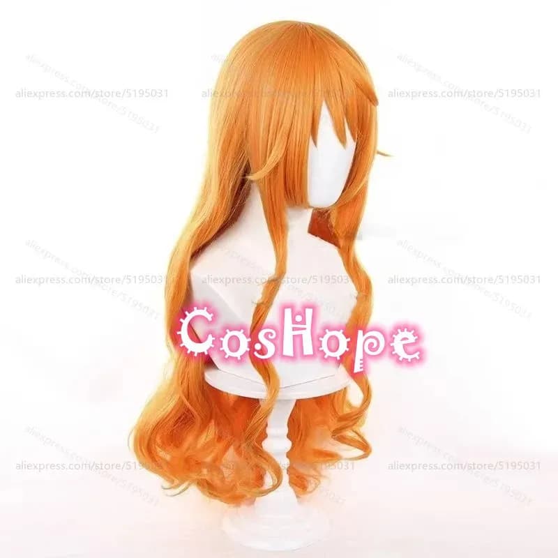 Nami 75 cm Parrucca arancione ondulata lunga riccia Anime Cosplay Parrucche sintetiche resistenti al calore Halloween