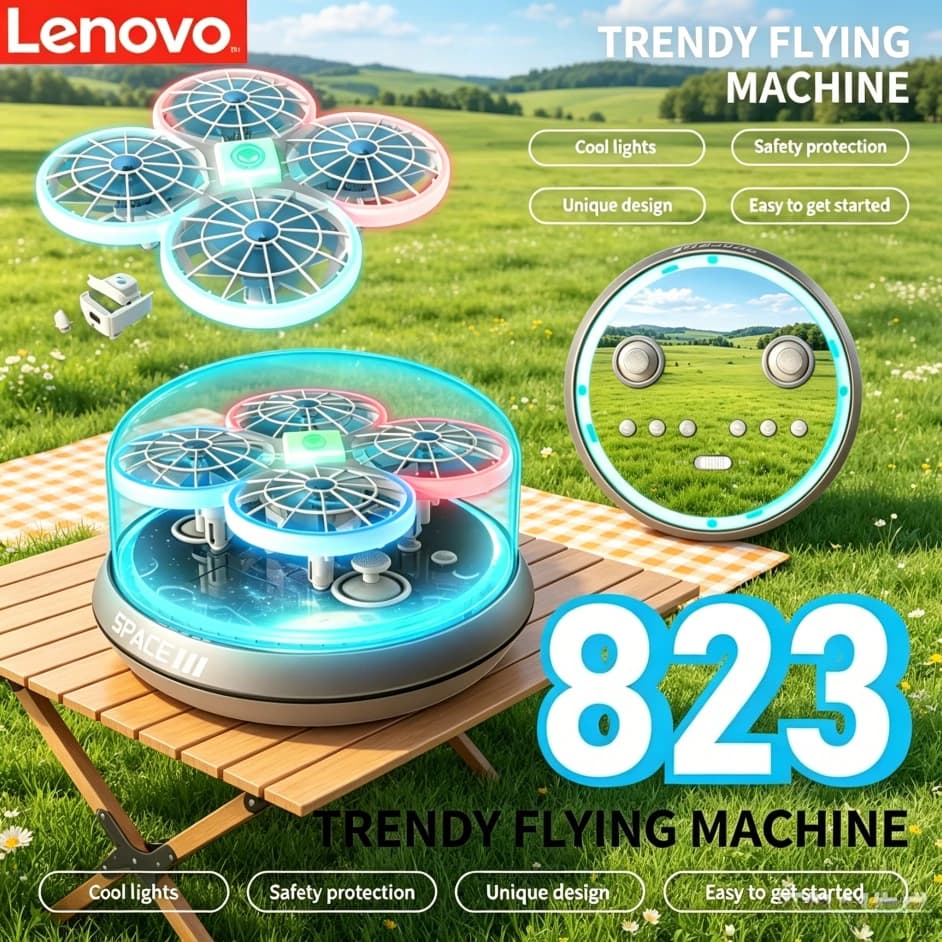 Lenovo 823 Mini Light Flying Aircraft White Stylish Ornament Adjustable Multi Color Light Mode Kids Toy