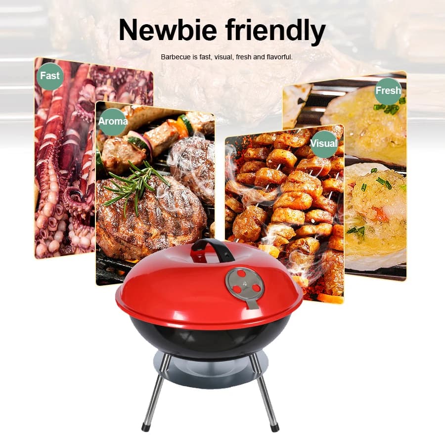 Griglia BBQ Portatile a Carbone da 14 Pollici, Mini Fornello Apple, Braciere per Campeggio all'Aperto, Uso Domestico e Picnic