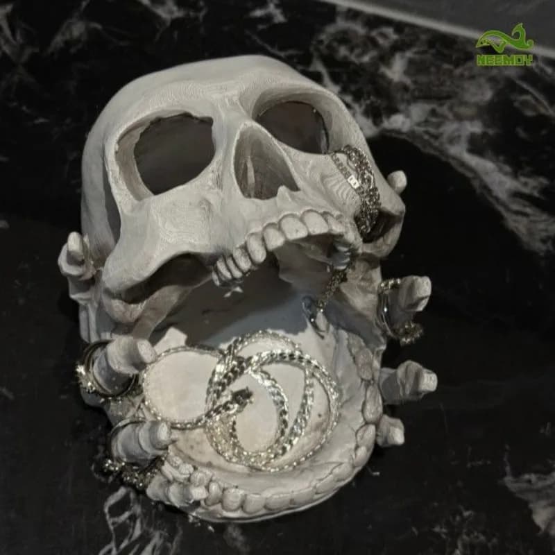 Scatola portaoggetti per anelli con decorazione teschio fresca e personalizzata, gioielli di lusso leggeri, espositore estetico alto, decorazioni per la casa