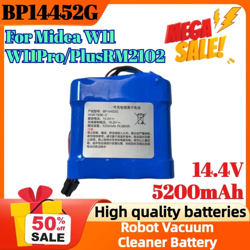 Batteria al Litio BP14452G 14.4V 5200mAh per Robot Aspirapolvere Midea W11/W11Pro/PlusRM2102, Accessori