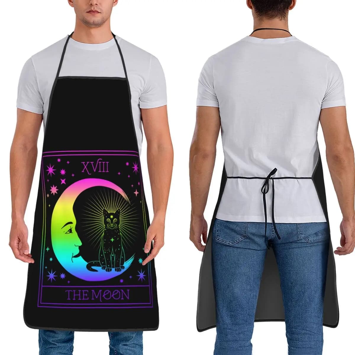 Carta dei tarocchi Mezzaluna e gatto Pastello Goth Wiccan Strega Grembiule Chef Cucina Cucina Tablier Bavaglino Pulizia della cucina Grembiule