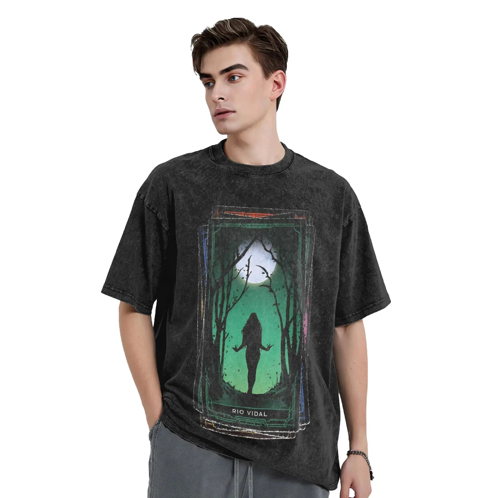 T-shirt Agatha All Along Rio Vidal Tarot Card, T-shirt a maniche corte lavata, alla moda per uomo e donna, streetwear, top stampati
