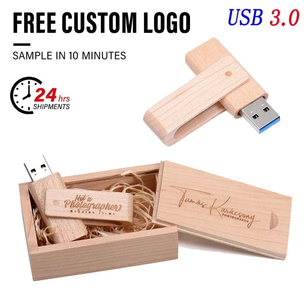 USB3.0 Logo personalizzato gratuito Chiavetta USB 128 GB Memory Stick 64 GB Regalo di nozze Pen Drive 32 GB Archiviazione esterna in legno Disco U da 16 GB
