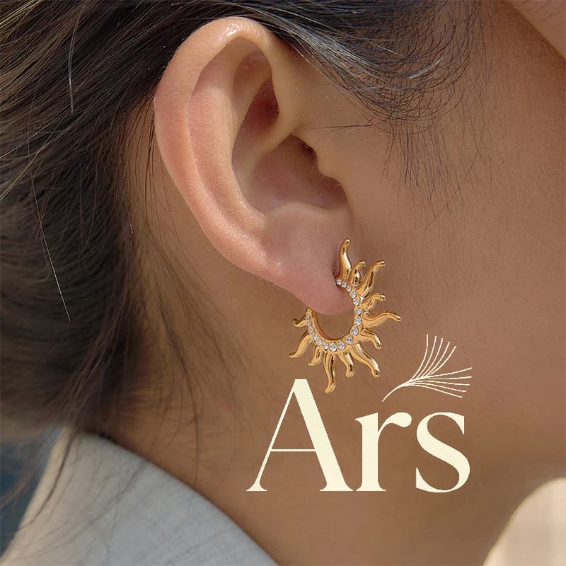 Orecchini a Cerchio Sunburst in Acciaio Inossidabile Ars per Donne, Placcati in Oro 18k, Orecchini a Cerchio Aperti, Orecchini Statement, Resistenti all'Ossidazione