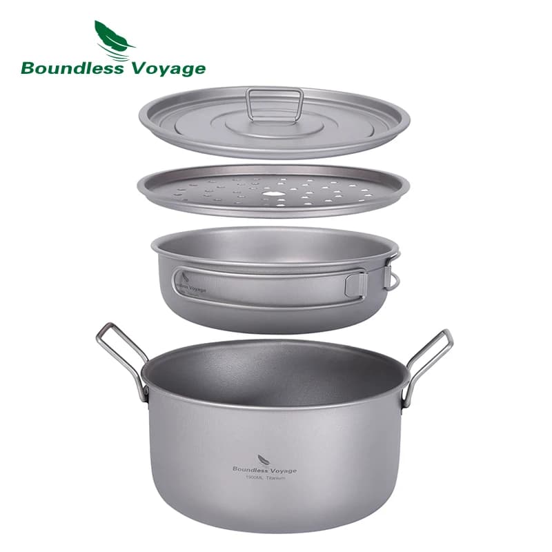 Boundless Voyage Camping Kitchen Pot Multifunctional Titanium Piroscafo Pentola for soup Set of pans with lid Kit for outdoor pastry Ti2057C