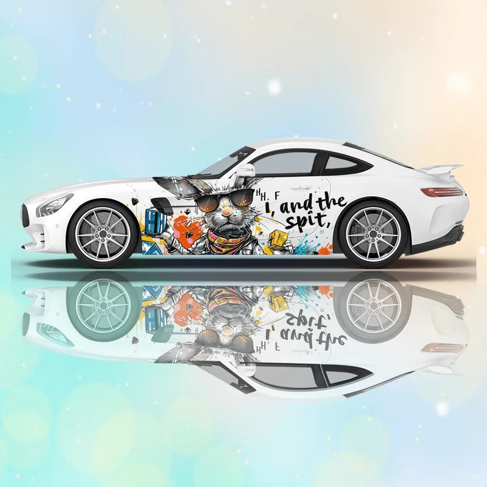 Cool Rabbit with Sunglasses Car Vinyl Wraps Decal Self-adhesive PVC Sticker Suitable for Trucks SUV Decoration Auto Accessories
