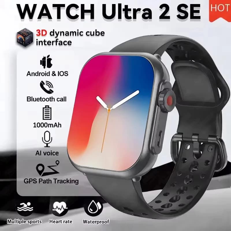 Smartwatch Ultra K62 per iOS e Android, 1000mAh, AMOLED, 100+ Sport, Cardiofrequenzimetro, Chiamate Bluetooth HD, GPS, Impermeabile