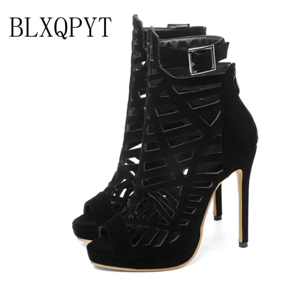 BLXQPY Super Big Size 28-52 Sandali con tacco alto Donna Moda sexy Peep Toe Zip posteriore Sandali con plateau stile estivo 19-155