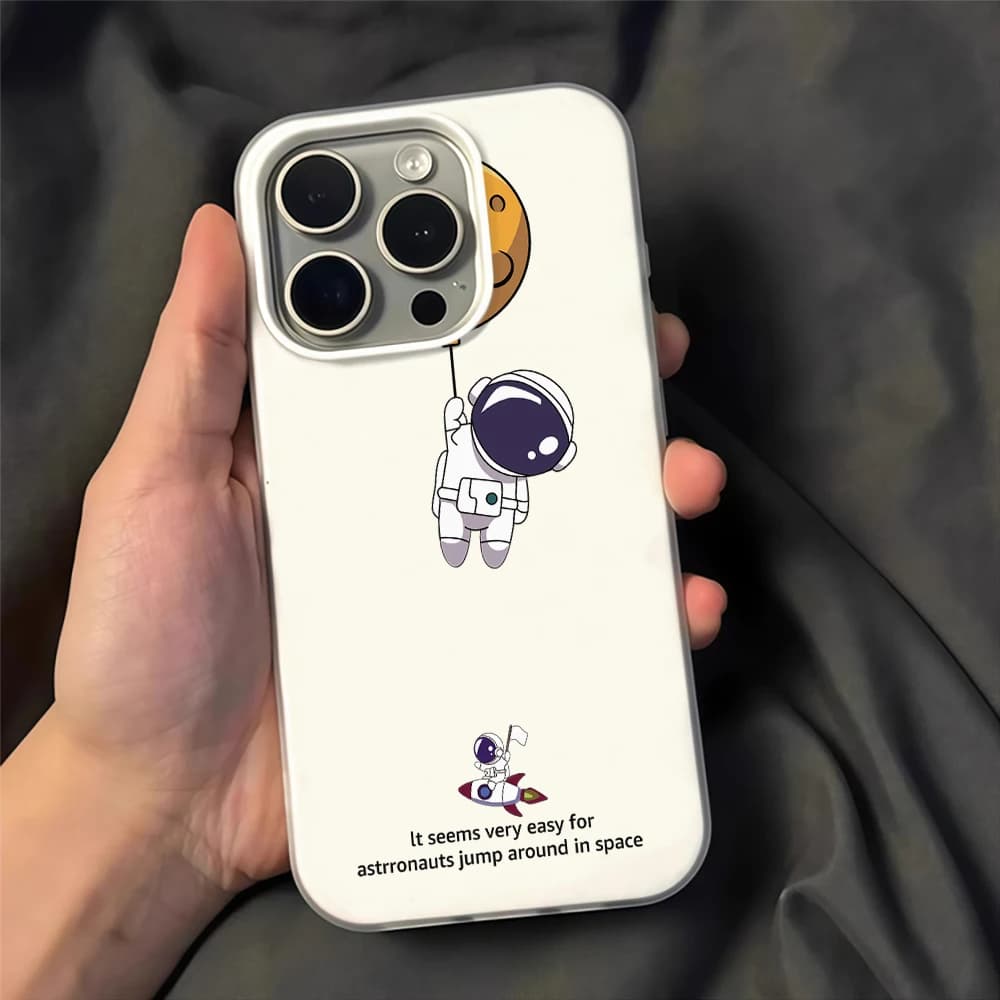 Chibi Astronaut Floating Doodle Phone Case For iPhone 17 Air 16 15 14 13 17 Pro Max 12 11 Pro 7 8 Plus XR X Jelly Texture Cover