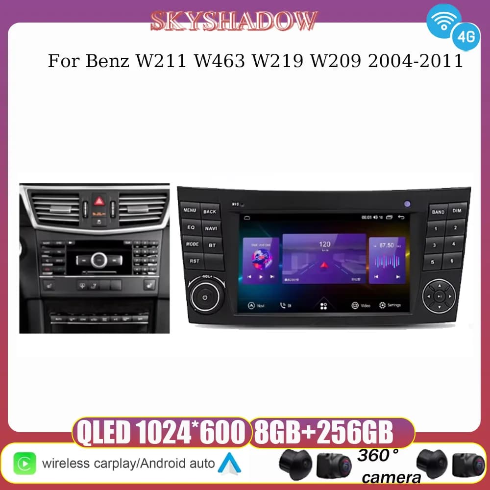 Carplay Auto Android 14.0 12G + 256G IPS 4G LTE Lettore DVD per auto GPS WIFI Bluetooth RDS Radio per Benz W211 W463 W219 W209 2004-2011