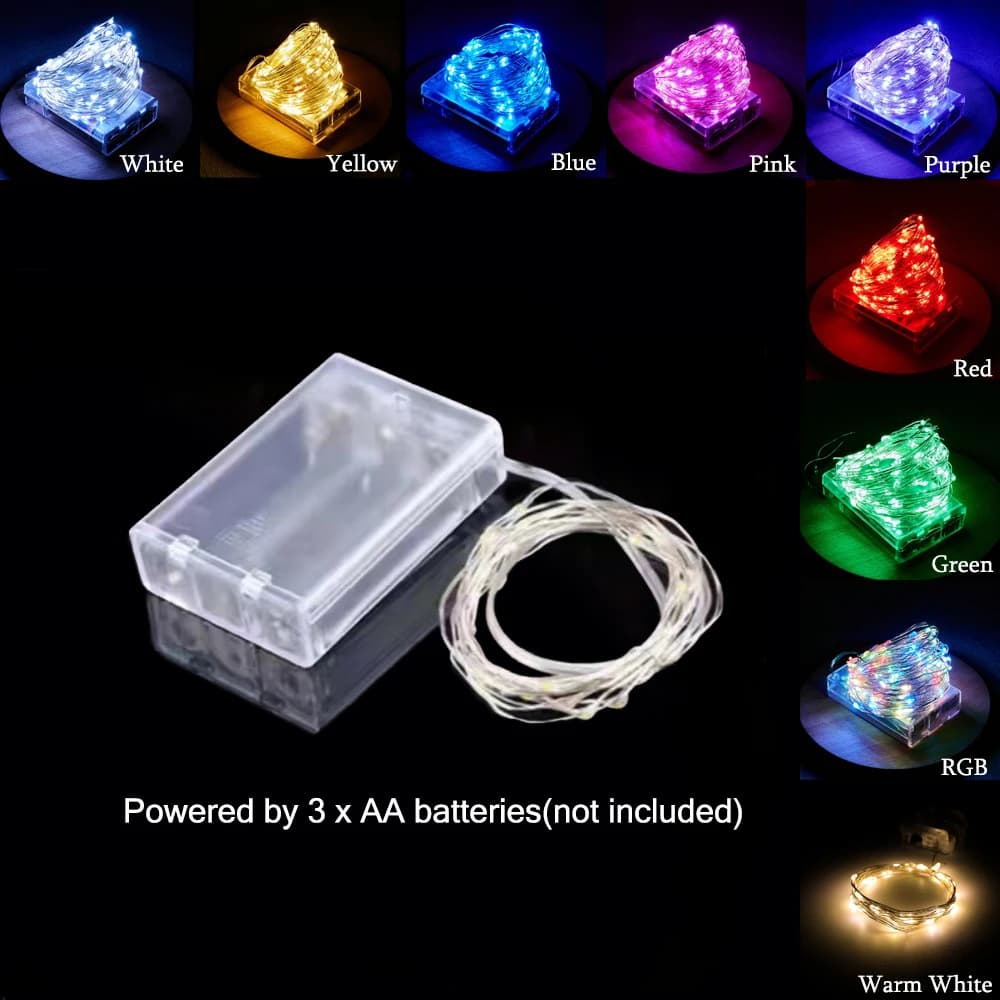 3M 5M 10M LED Luci della stringa Filo d'argento Ghirlanda di luce AA Luci leggiadramente alimentate a batteria per la decorazione di nozze all'aperto di Natale