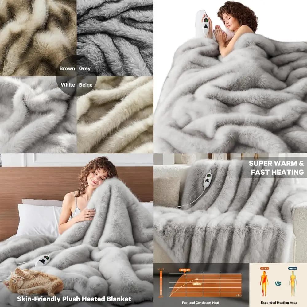 Coperta Elettrica di Lusso in Finta Pelliccia 60x80 per Letto Singolo con 10 Impostazioni di Calore e Spegnimento Automatico dopo 8 Ore
