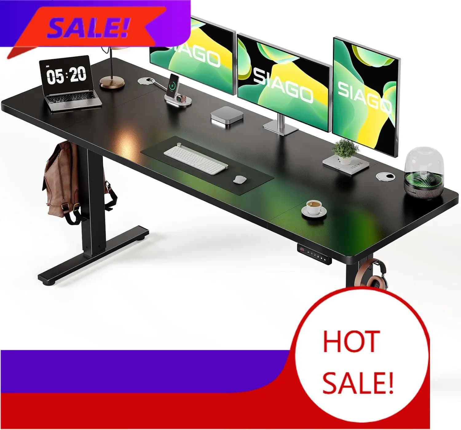 Bestseller Scrivania Elettrica Regolabile in Altezza - 63 x 24 Pollici con Gestione Cavi - 3 Memorie