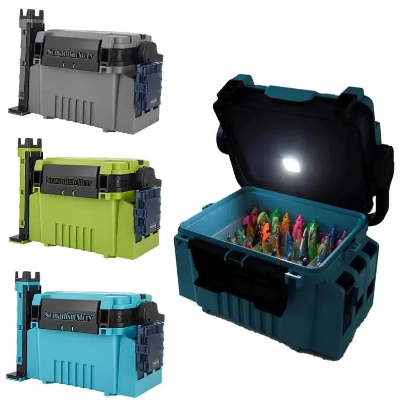 New LED Light Fishing Box Plastic Tool Box Rigid bait Organizer boxes for squids Accessories Equipment Case Sea Fishing