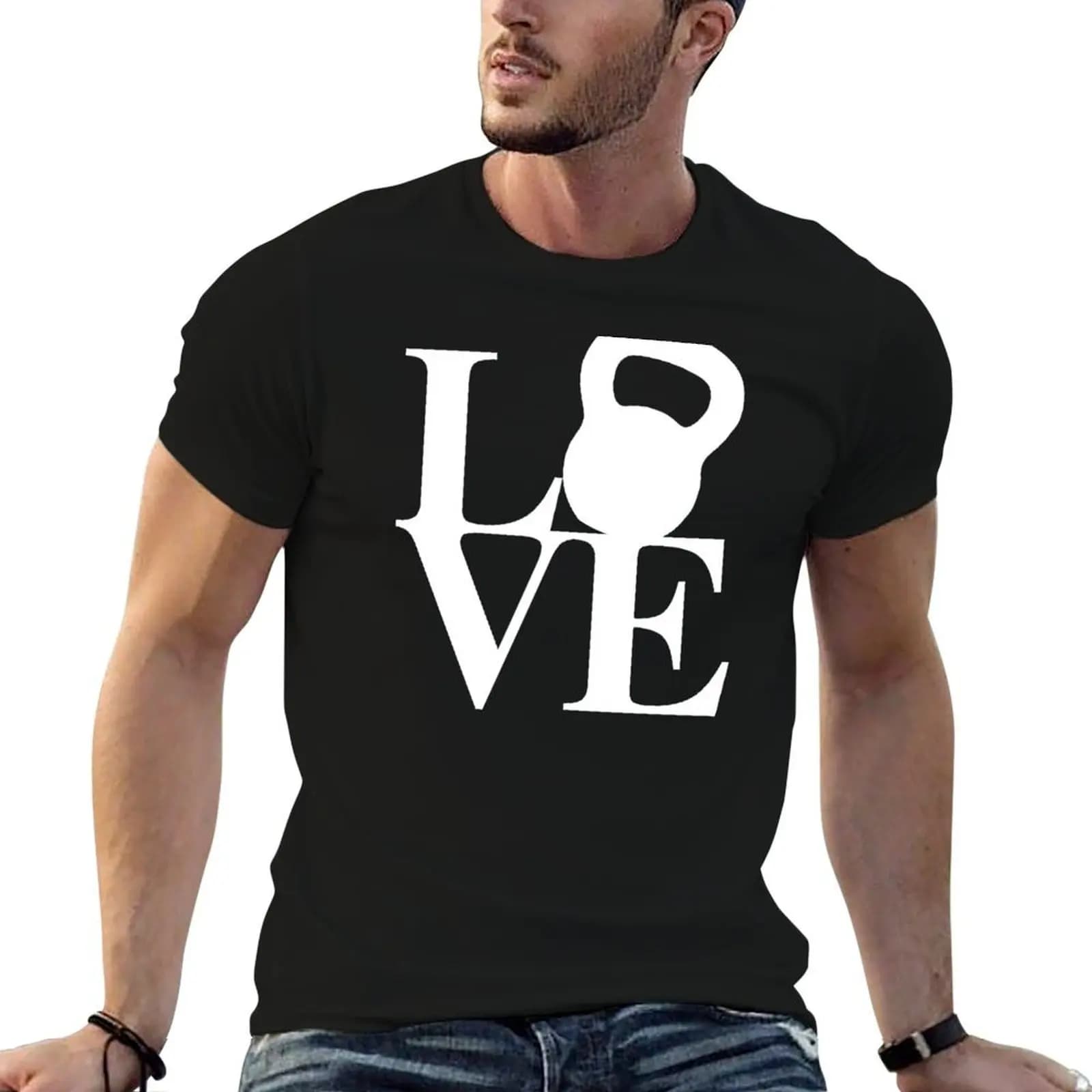 T-shirt Love Kettlebell, t-shirt grafiche per uomo, t-shirt in cotone, t-shirt da uomo firmata