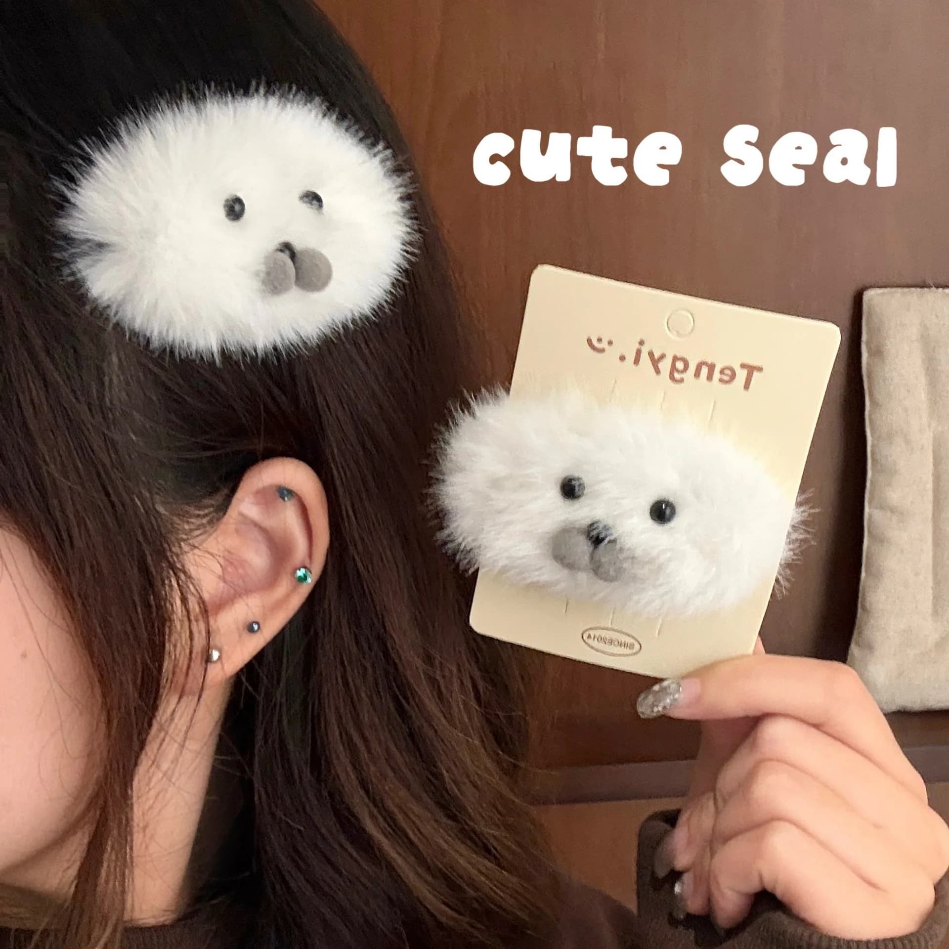 1/2 pieces cute little plush seal hair clip accessory for versatile autumn and winter cute pet fringe side clip for broken hair
